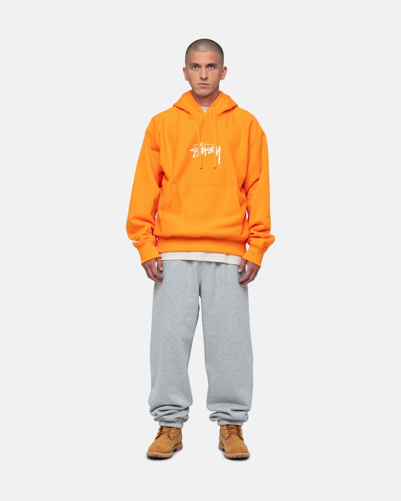 Long Sleeve Sweatshirt Stüssy Stock Logo Applique Hoodie Tangerine | HF99-D7-QT