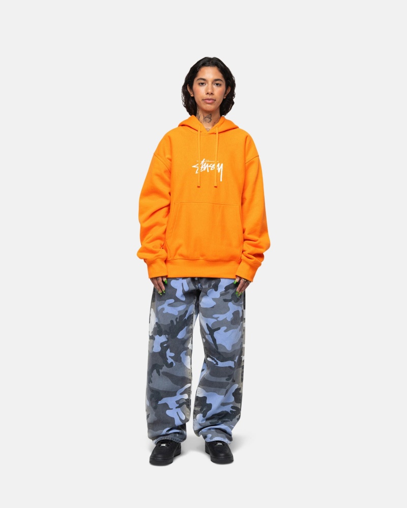 Long Sleeve Sweatshirt Stüssy Stock Logo Applique Hoodie Tangerine | HF99-D7-QT