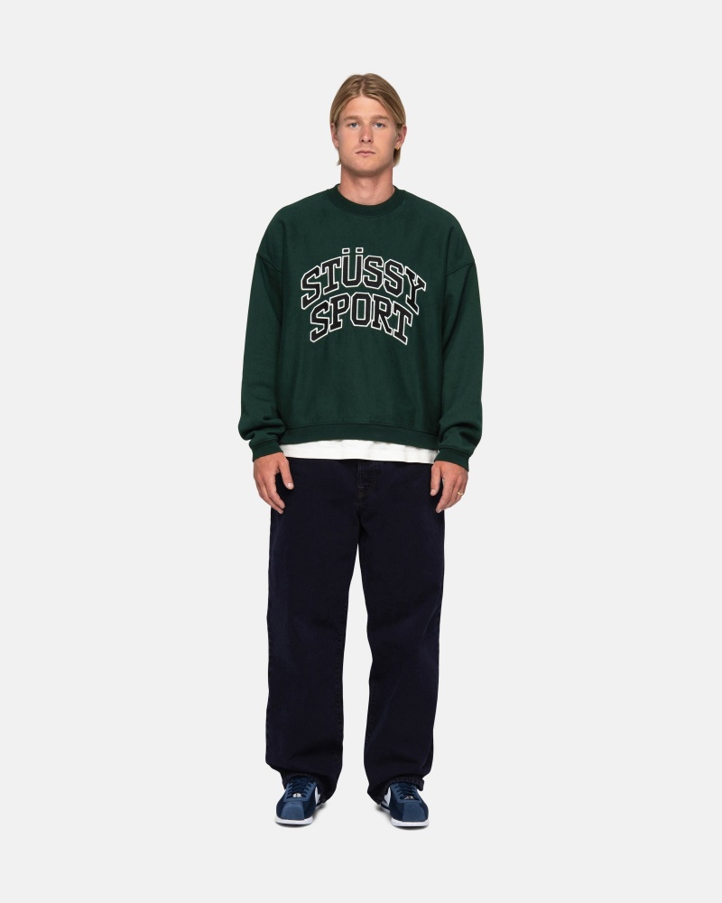 Long Sleeve Sweatshirt Stüssy Sport Relaxed Oversized Crew Pine | BL53-Q8-HP