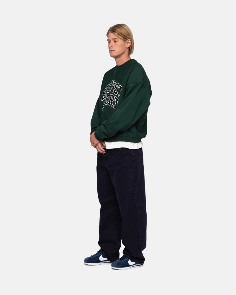 Long Sleeve Sweatshirt Stüssy Sport Relaxed Oversized Crew Pine | BL53-Q8-HP