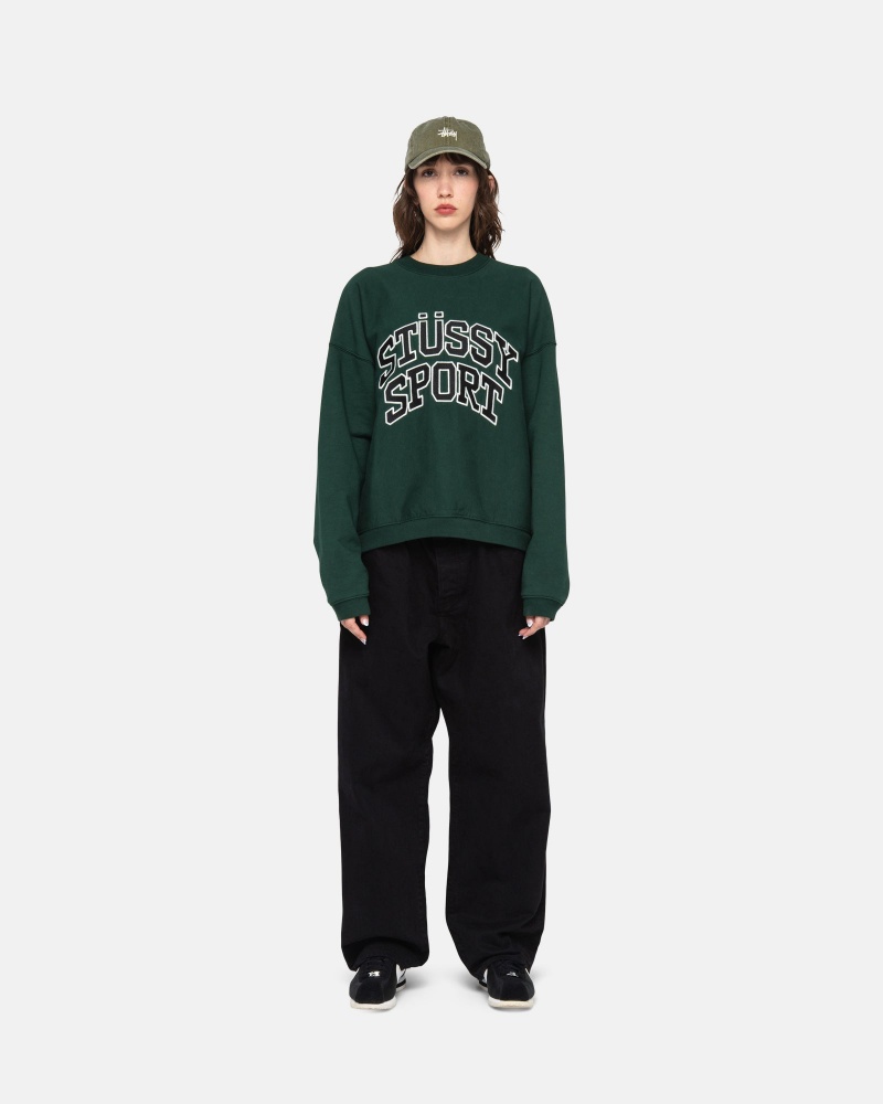 Long Sleeve Sweatshirt Stüssy Sport Relaxed Oversized Crew Pine | BL53-Q8-HP