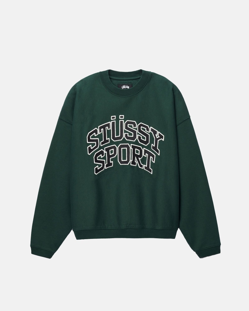 Long Sleeve Sweatshirt Stüssy Sport Relaxed Oversized Crew Pine | BL53-Q8-HP