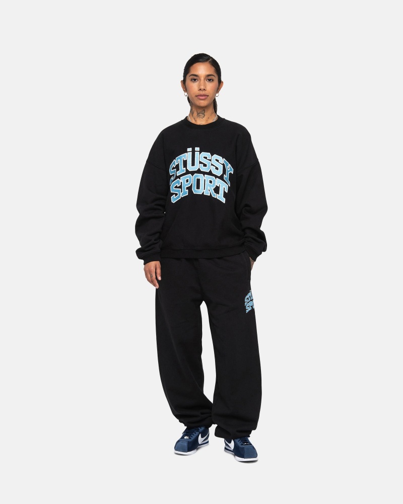 Long Sleeve Sweatshirt Stüssy Sport Relaxed Oversized Crew Noir | NZ46-H5-YV