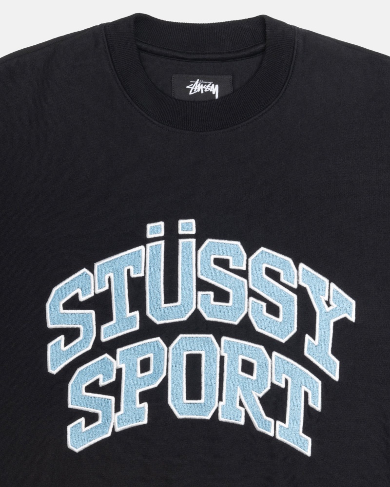 Long Sleeve Sweatshirt Stüssy Sport Relaxed Oversized Crew Noir | NZ46-H5-YV