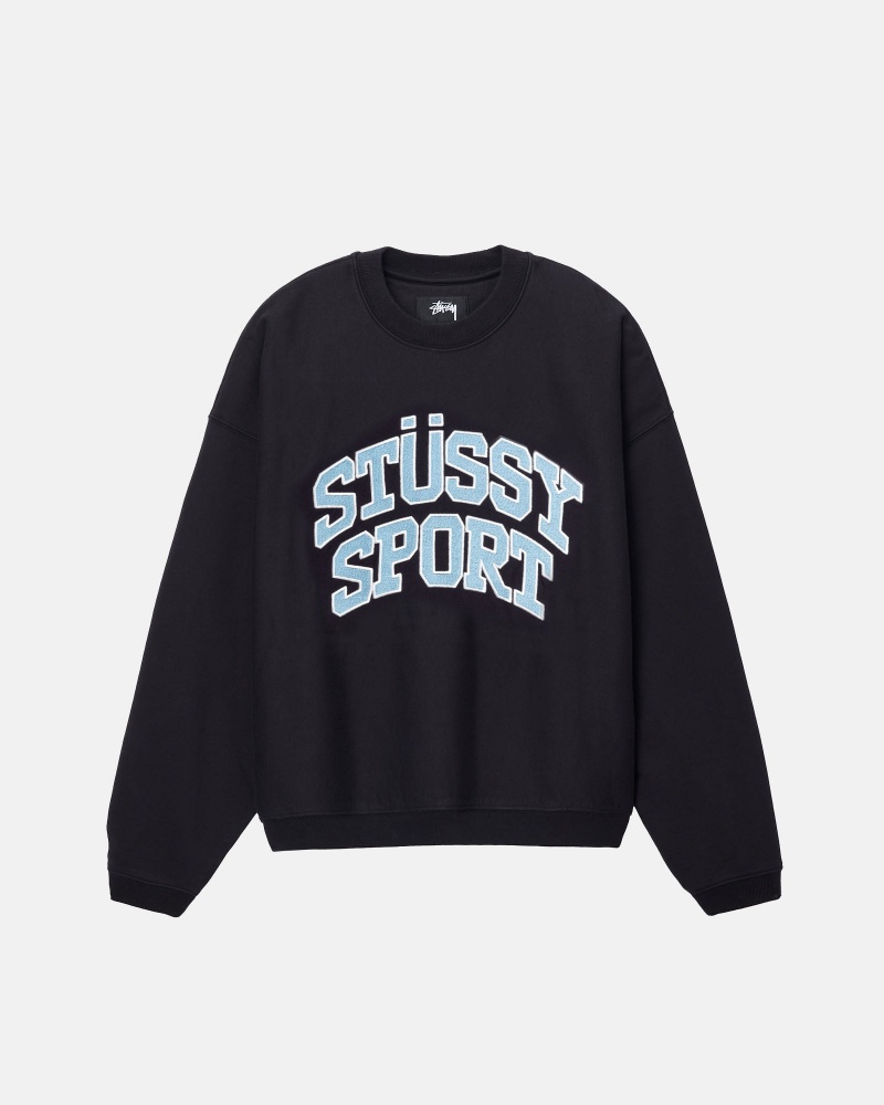 Long Sleeve Sweatshirt Stüssy Sport Relaxed Oversized Crew Noir | NZ46-H5-YV