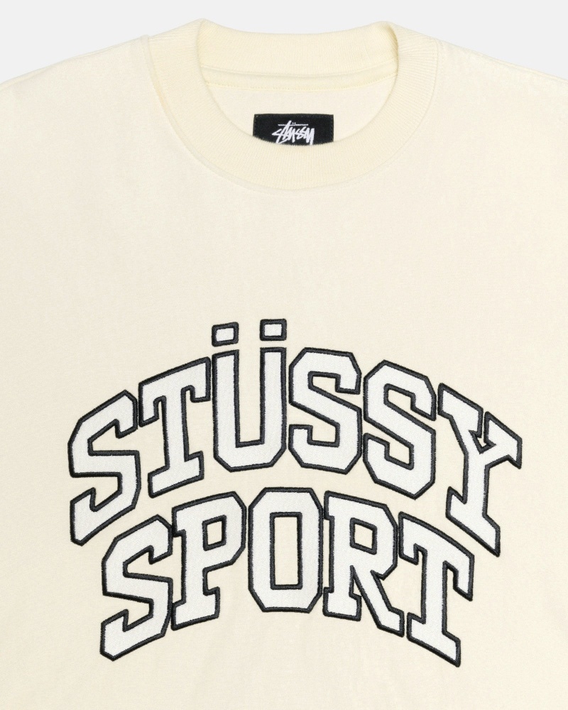 Long Sleeve Sweatshirt Stüssy Sport Relaxed Oversized Crew Ivory | NU49-C2-SJ