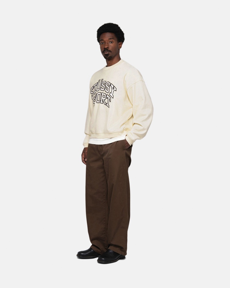 Long Sleeve Sweatshirt Stüssy Sport Relaxed Oversized Crew Ivory | NU49-C2-SJ