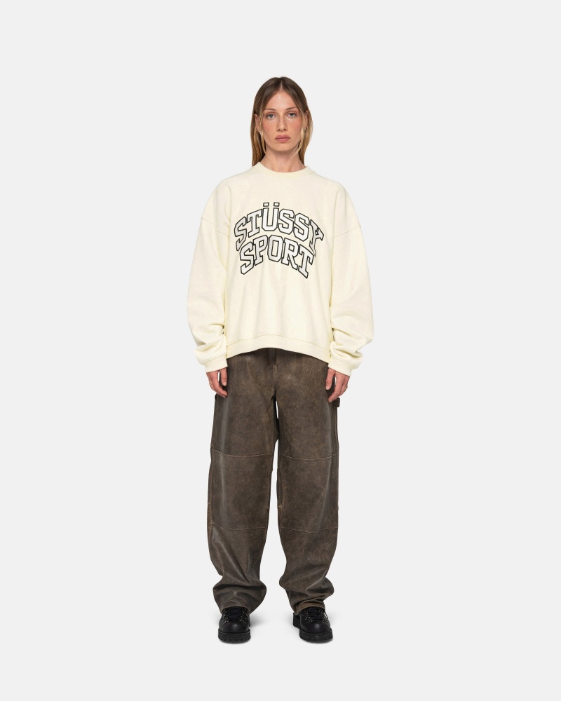 Long Sleeve Sweatshirt Stüssy Sport Relaxed Oversized Crew Ivory | NU49-C2-SJ