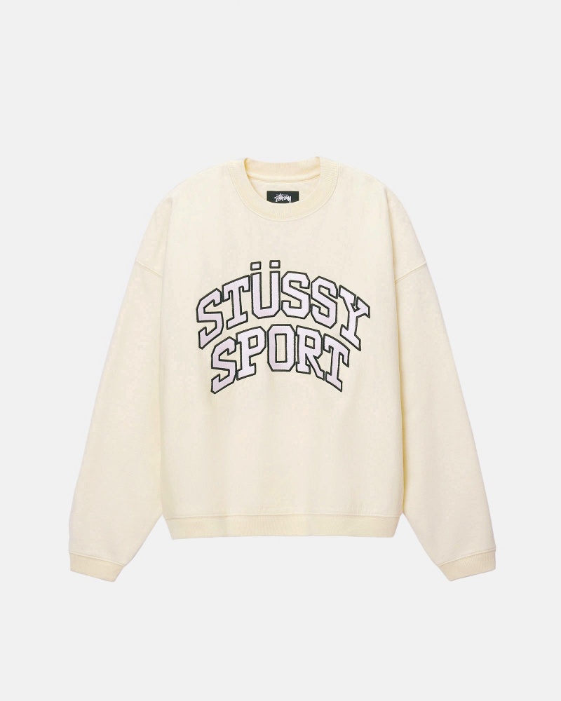 Long Sleeve Sweatshirt Stüssy Sport Relaxed Oversized Crew Ivory | NU49-C2-SJ