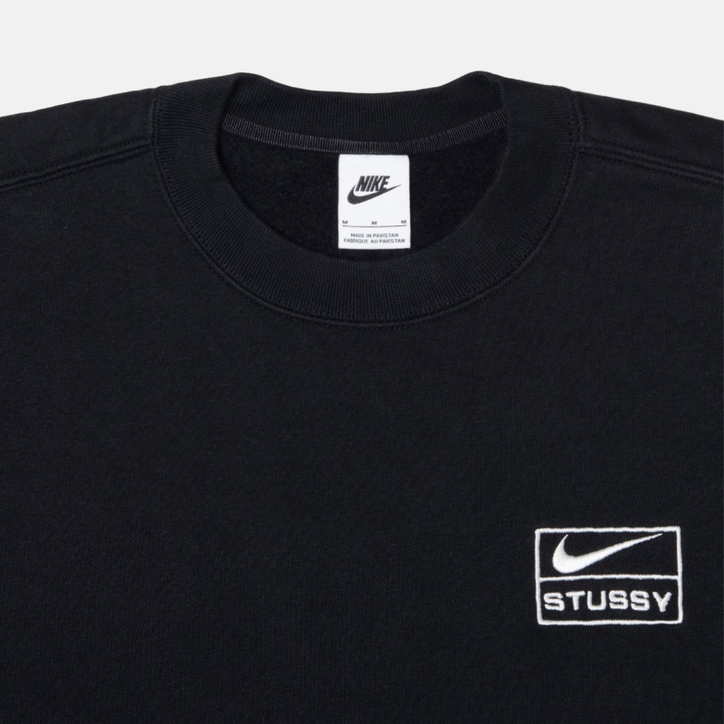 Long Sleeve Sweatshirt Stüssy & Nike Stone Washed Fleece Crew Noir | HP68-K8-RO