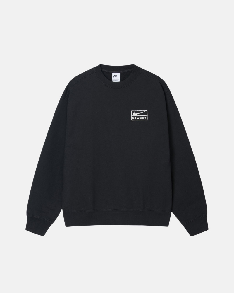 Long Sleeve Sweatshirt Stüssy & Nike Stone Washed Fleece Crew Noir | HP68-K8-RO