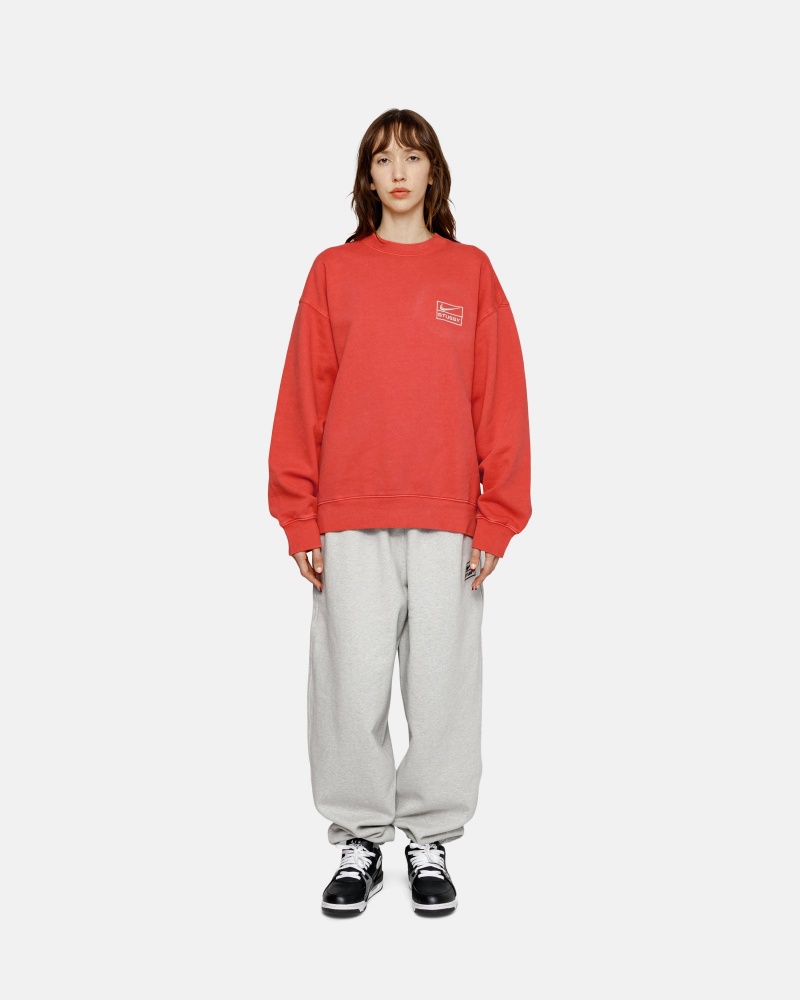 Long Sleeve Sweatshirt Stüssy & Nike Pigment Dyed Fleece Crew Rouge | FK06-C2-IR