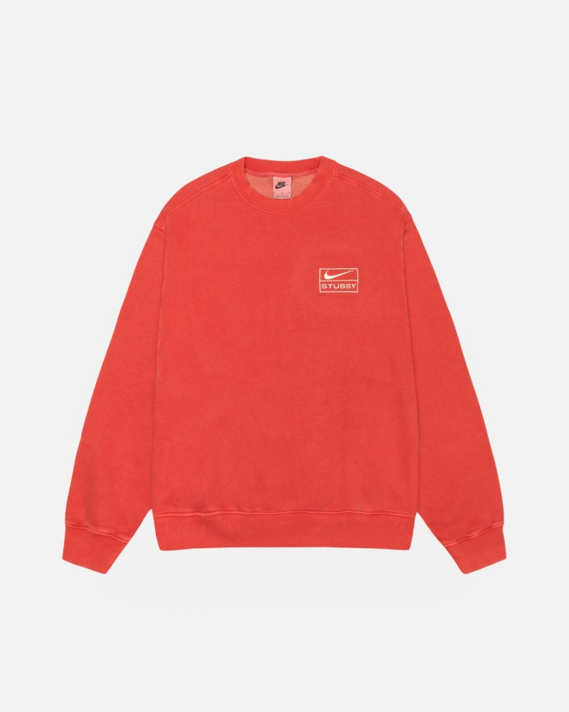 Long Sleeve Sweatshirt Stüssy & Nike Pigment Dyed Fleece Crew Rouge | FK06-C2-IR