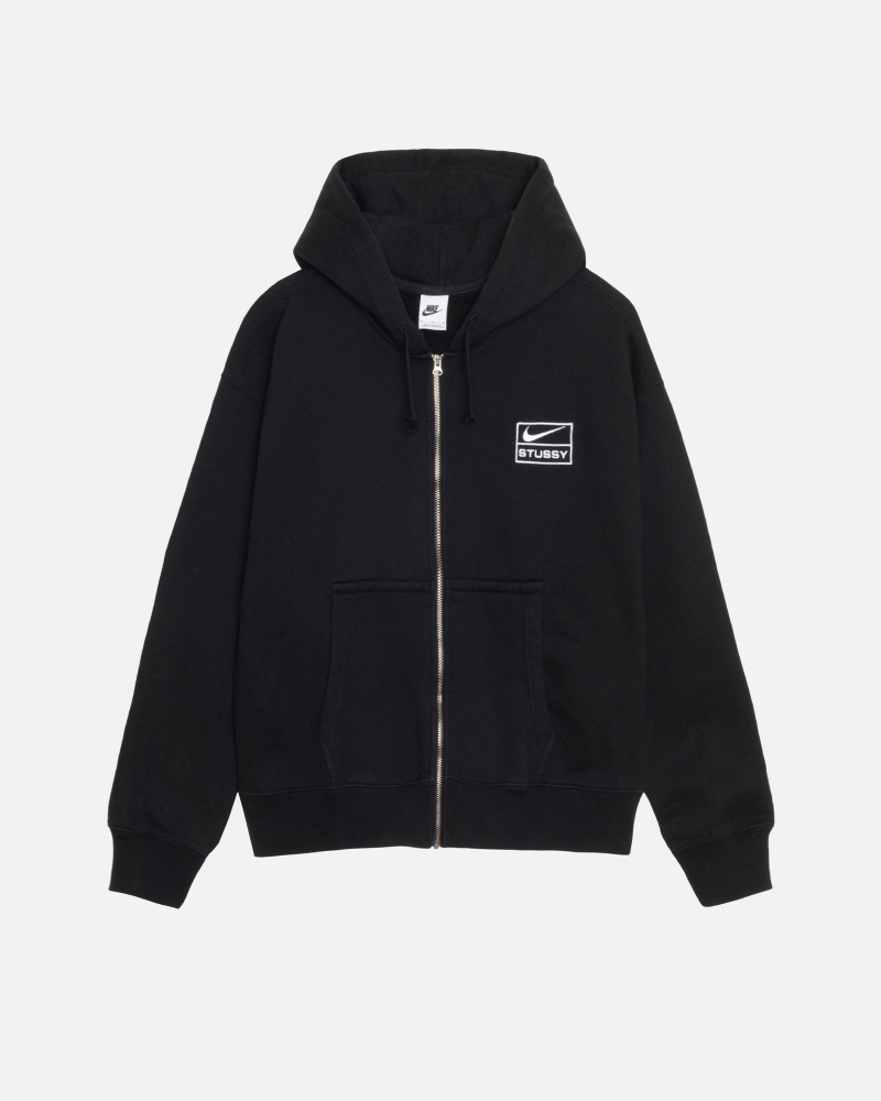 Long Sleeve Sweatshirt Stüssy & Nike Stone Washed Fleece Zip Hoodie Noir | AS13-J9-LE 