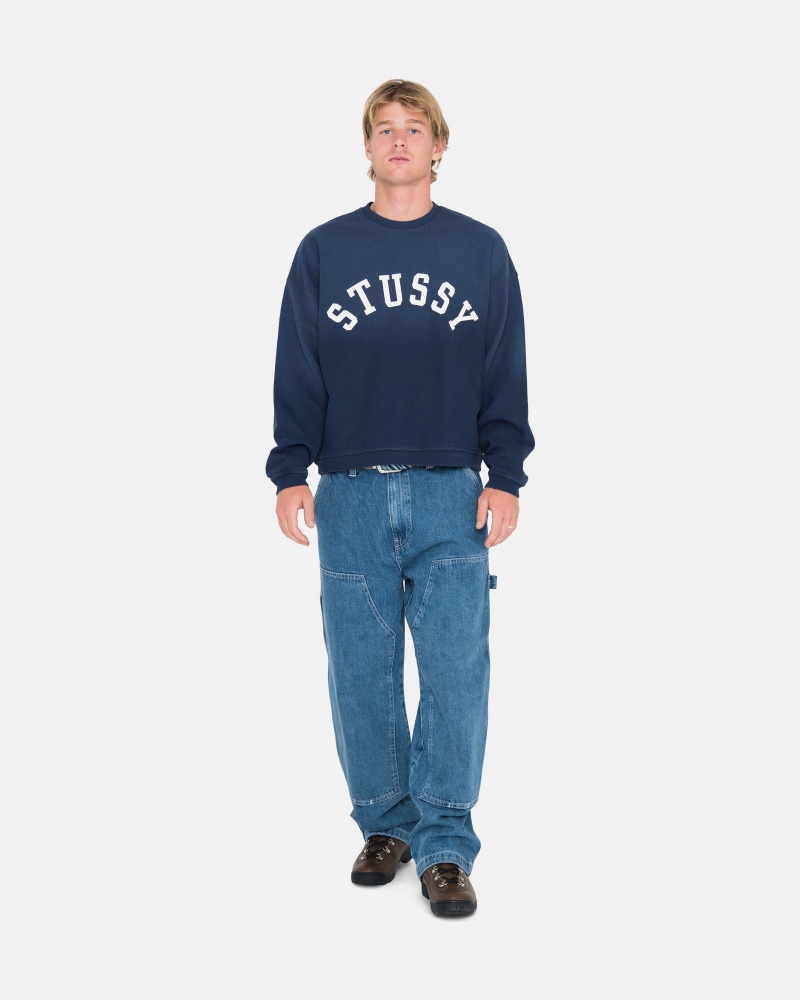 Long Sleeve Sweatshirt Stüssy Sun Faded Oversized Crew Bleu Marine | IR49-U3-FF