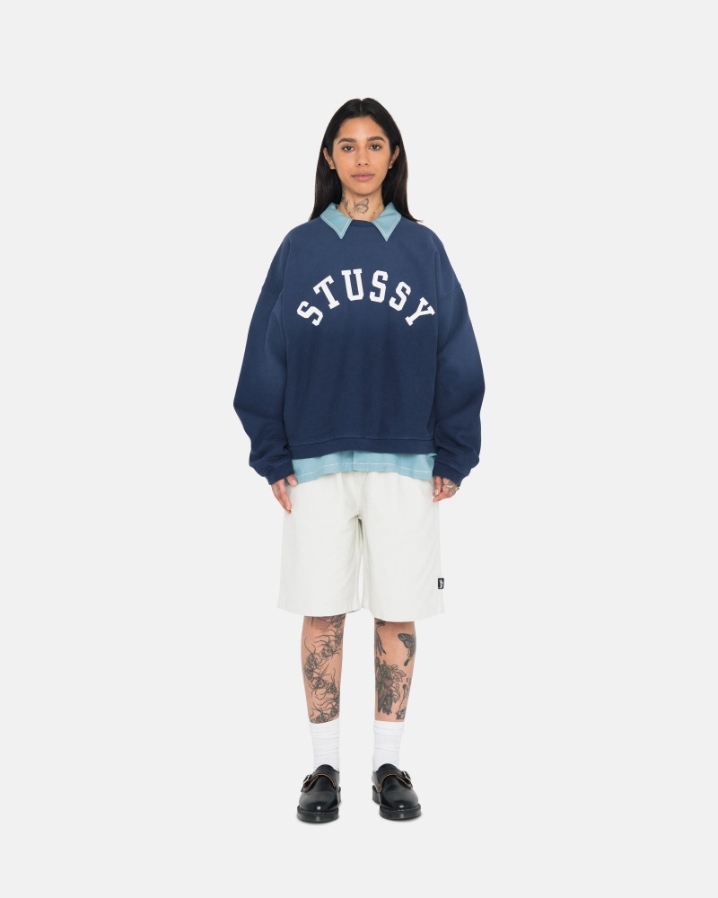 Long Sleeve Sweatshirt Stüssy Sun Faded Oversized Crew Bleu Marine | IR49-U3-FF