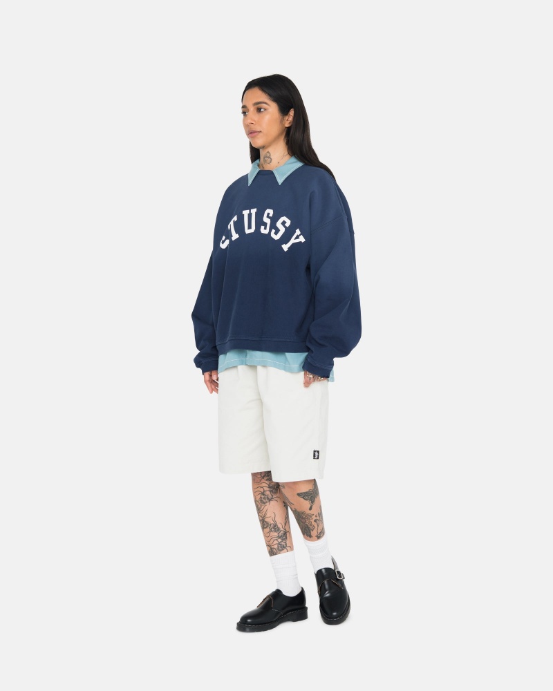 Long Sleeve Sweatshirt Stüssy Sun Faded Oversized Crew Bleu Marine | IR49-U3-FF