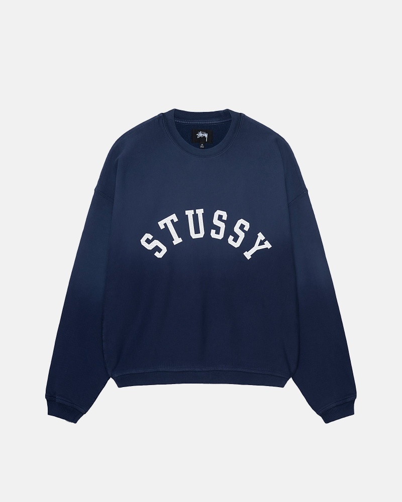 Long Sleeve Sweatshirt Stüssy Sun Faded Oversized Crew Bleu Marine | IR49-U3-FF