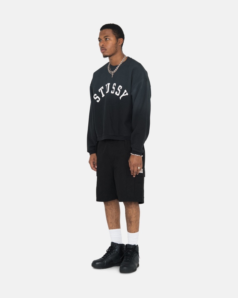 Long Sleeve Sweatshirt Stüssy Sun Faded Oversized Crew Noir | YW35-P2-XV