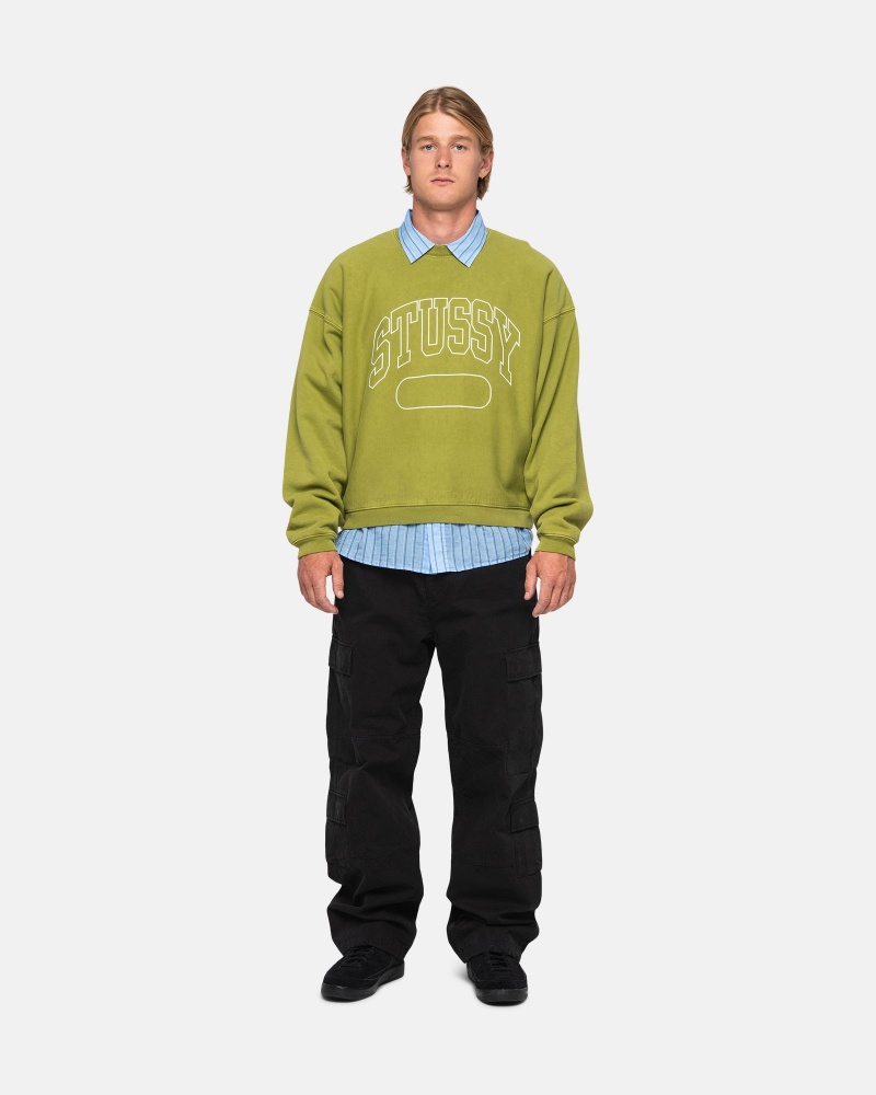 Long Sleeve Sweatshirt Stüssy Varsity Oversized Crew Vert | QQ85-S7-JM