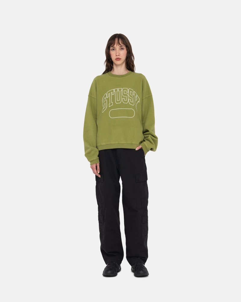 Long Sleeve Sweatshirt Stüssy Varsity Oversized Crew Vert | QQ85-S7-JM