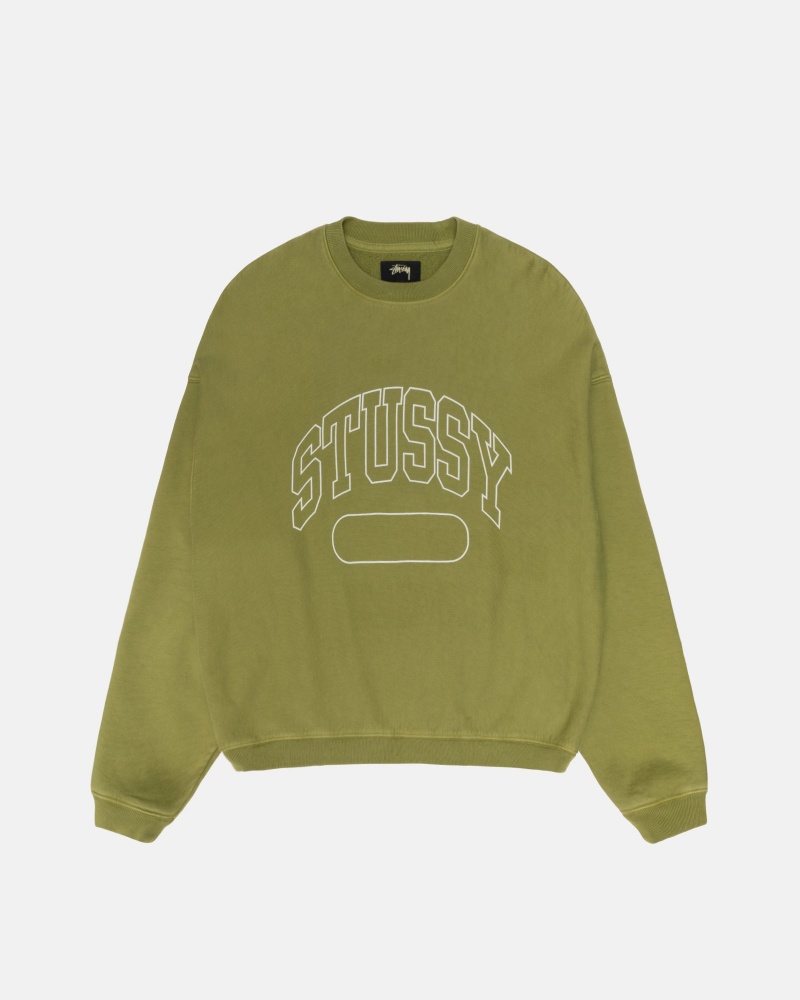 Long Sleeve Sweatshirt Stüssy Varsity Oversized Crew Vert | QQ85-S7-JM