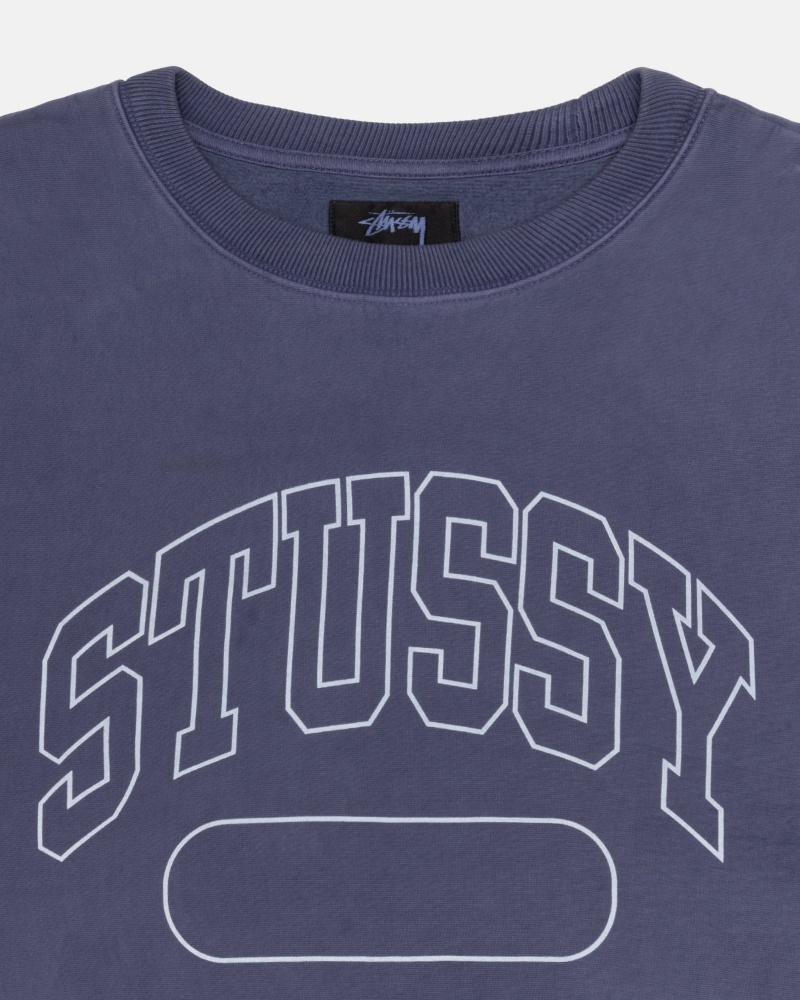 Long Sleeve Sweatshirt Stüssy Varsity Oversized Crew Bleu | GR65-J9-DL