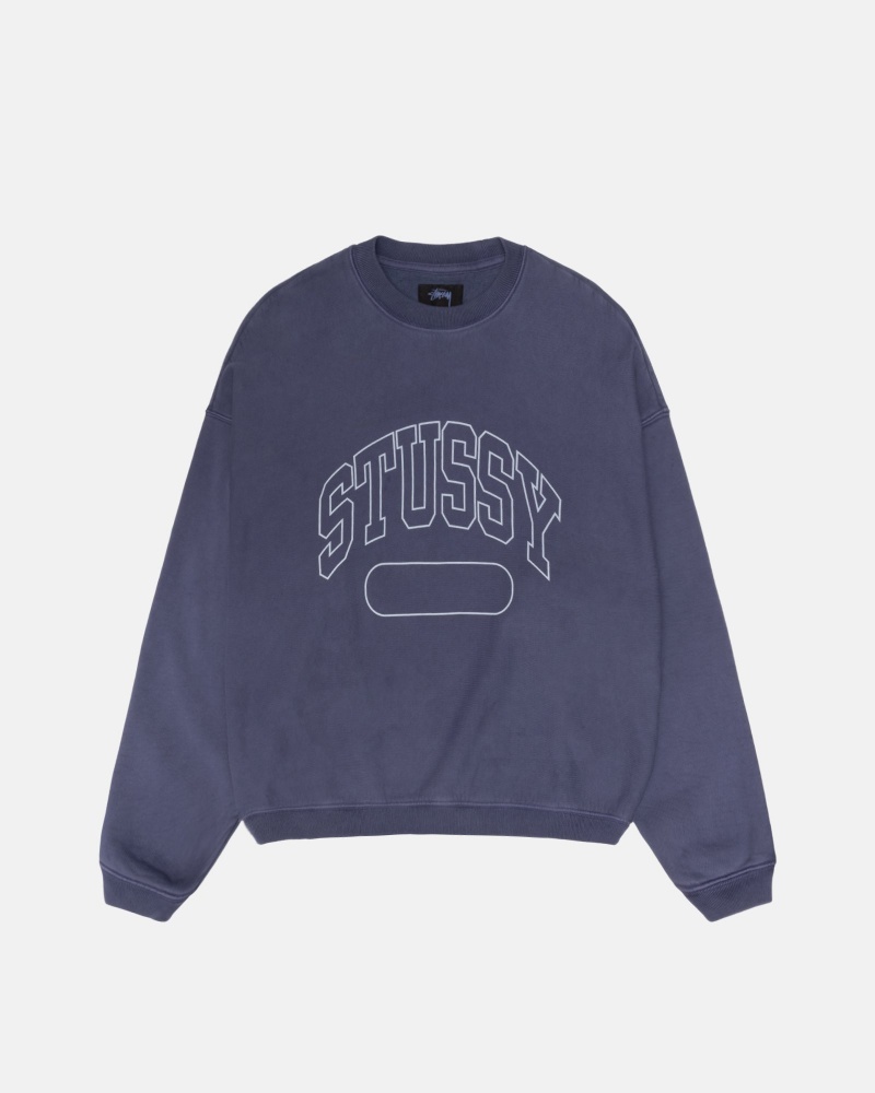 Long Sleeve Sweatshirt Stüssy Varsity Oversized Crew Bleu | GR65-J9-DL