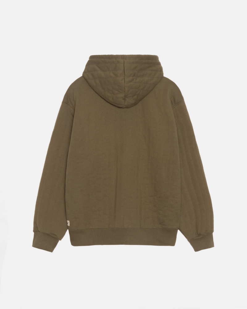 Long Sleeve Sweatshirt Stüssy Vertical Matelassé Zip Hood Vert Olive Vert | VB11-Q9-NC