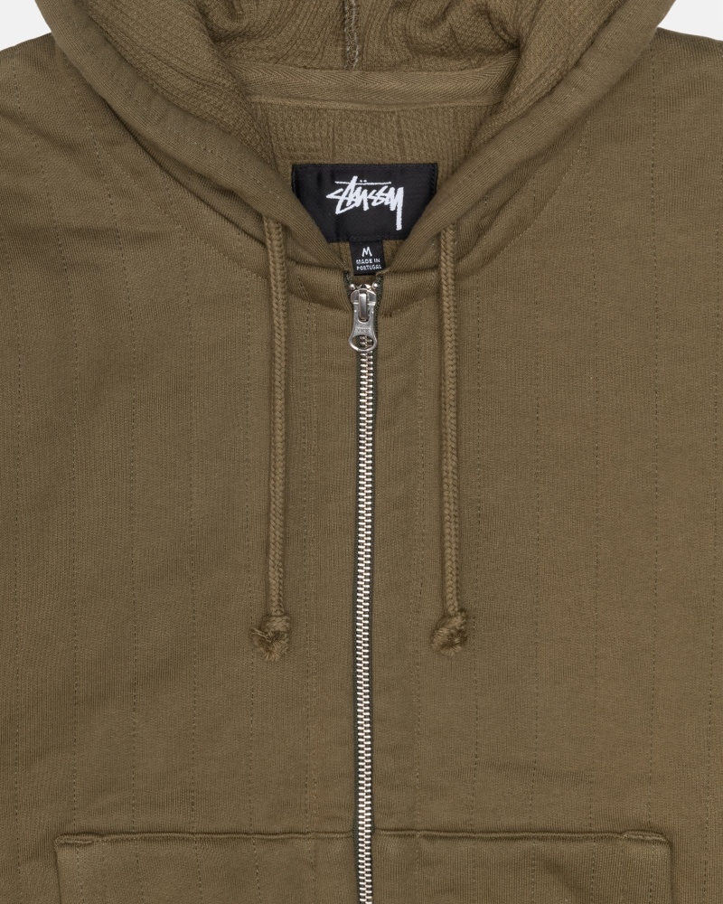 Long Sleeve Sweatshirt Stüssy Vertical Matelassé Zip Hood Vert Olive Vert | VB11-Q9-NC