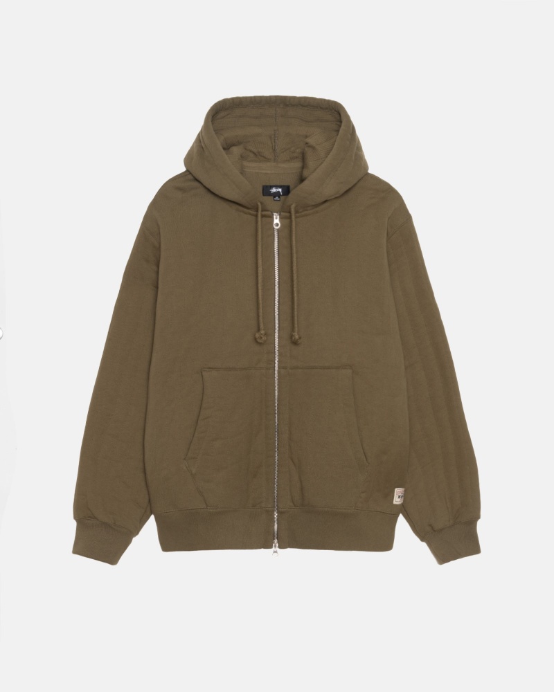 Long Sleeve Sweatshirt Stüssy Vertical Matelassé Zip Hood Vert Olive Vert | VB11-Q9-NC