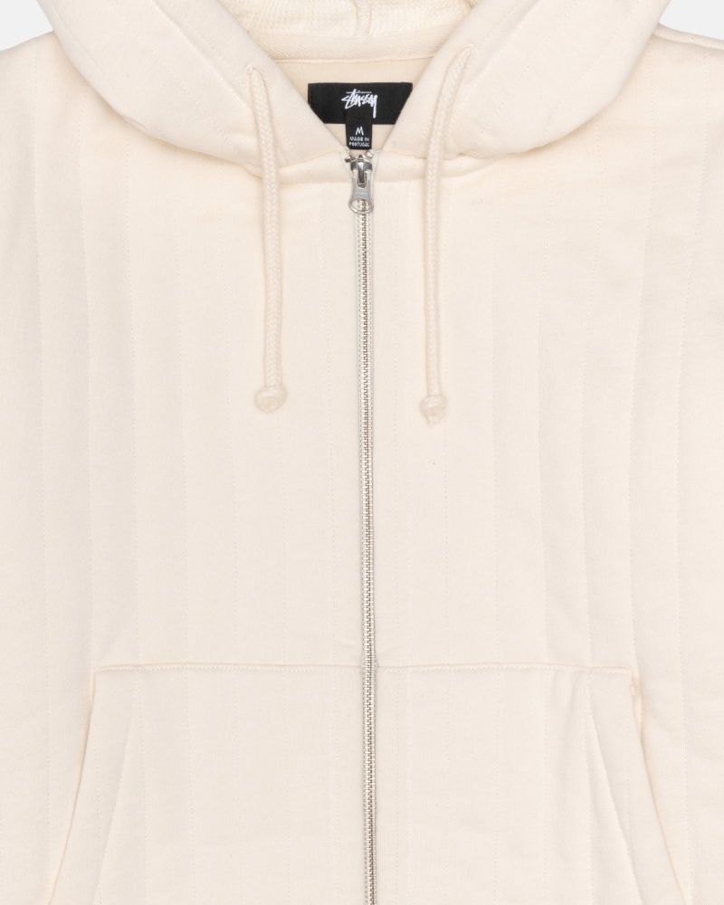 Long Sleeve Sweatshirt Stüssy Vertical Matelassé Zip Hood Ivory | FK86-O2-XT