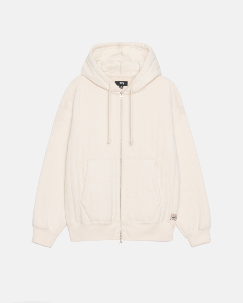 Long Sleeve Sweatshirt Stüssy Vertical Matelassé Zip Hood Ivory | FK86-O2-XT