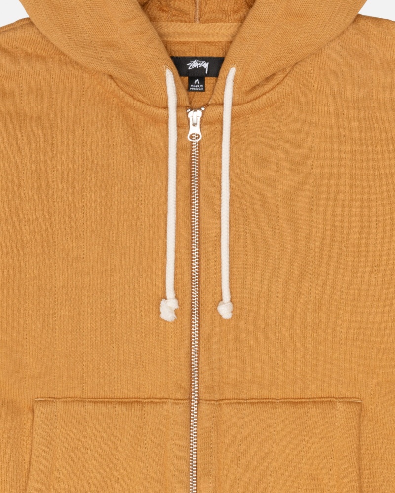 Long Sleeve Sweatshirt Stüssy Vertical Matelassé Zip Hoodie Tan | LH48-Z0-TQ