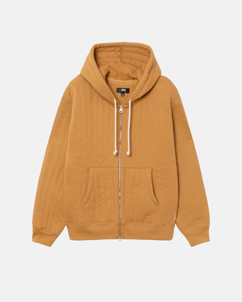 Long Sleeve Sweatshirt Stüssy Vertical Matelassé Zip Hoodie Tan | LH48-Z0-TQ