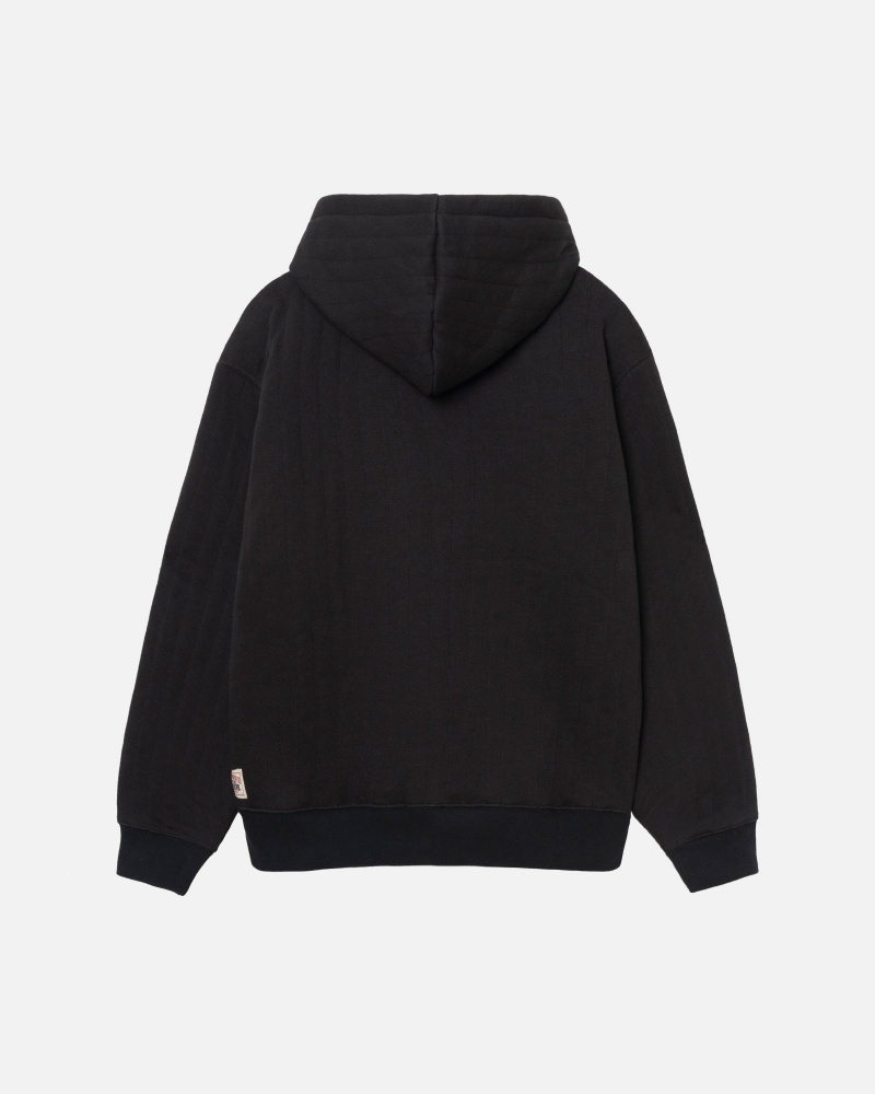 Long Sleeve Sweatshirt Stüssy Vertical Matelassé Zip Hoodie Noir | PE60-L7-VX