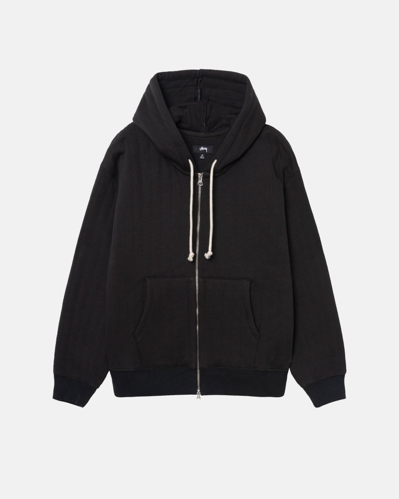 Long Sleeve Sweatshirt Stüssy Vertical Matelassé Zip Hoodie Noir | PE60-L7-VX