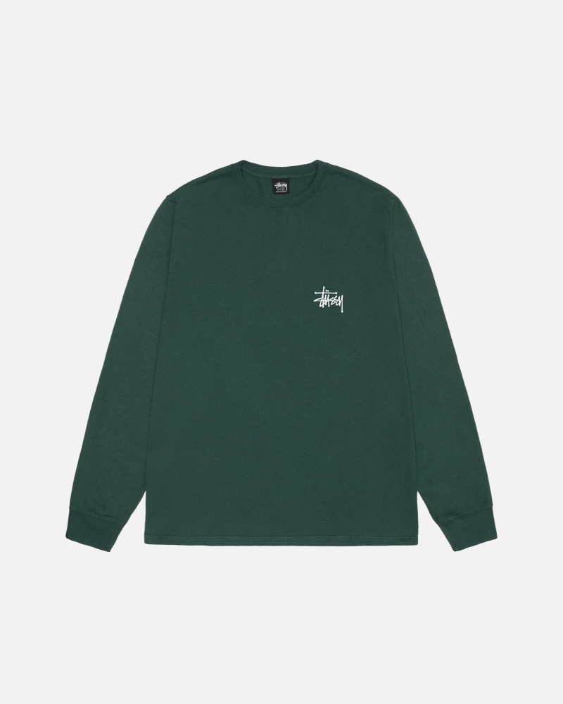 Long Sleeve T-Shirt Stüssy Basic Stussy LS Tee Pigment Dyed Forest | LD17-Q6-UX