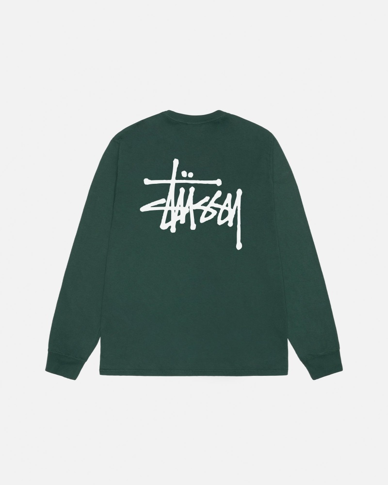 Long Sleeve T-Shirt Stüssy Basic Stussy LS Tee Pigment Dyed Forest | LD17-Q6-UX