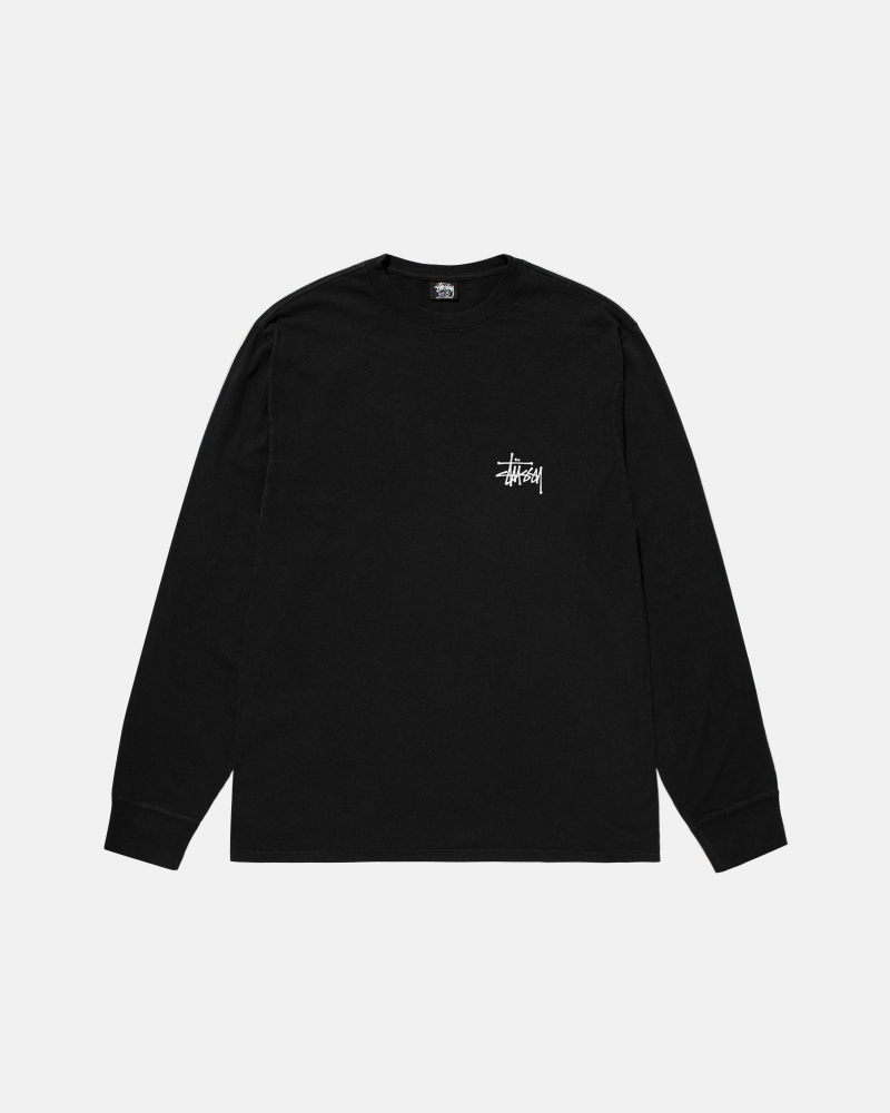 Long Sleeve T-Shirt Stüssy Basic Stussy LS Tee Pigment Dyed Noir | UW97-Q1-TF