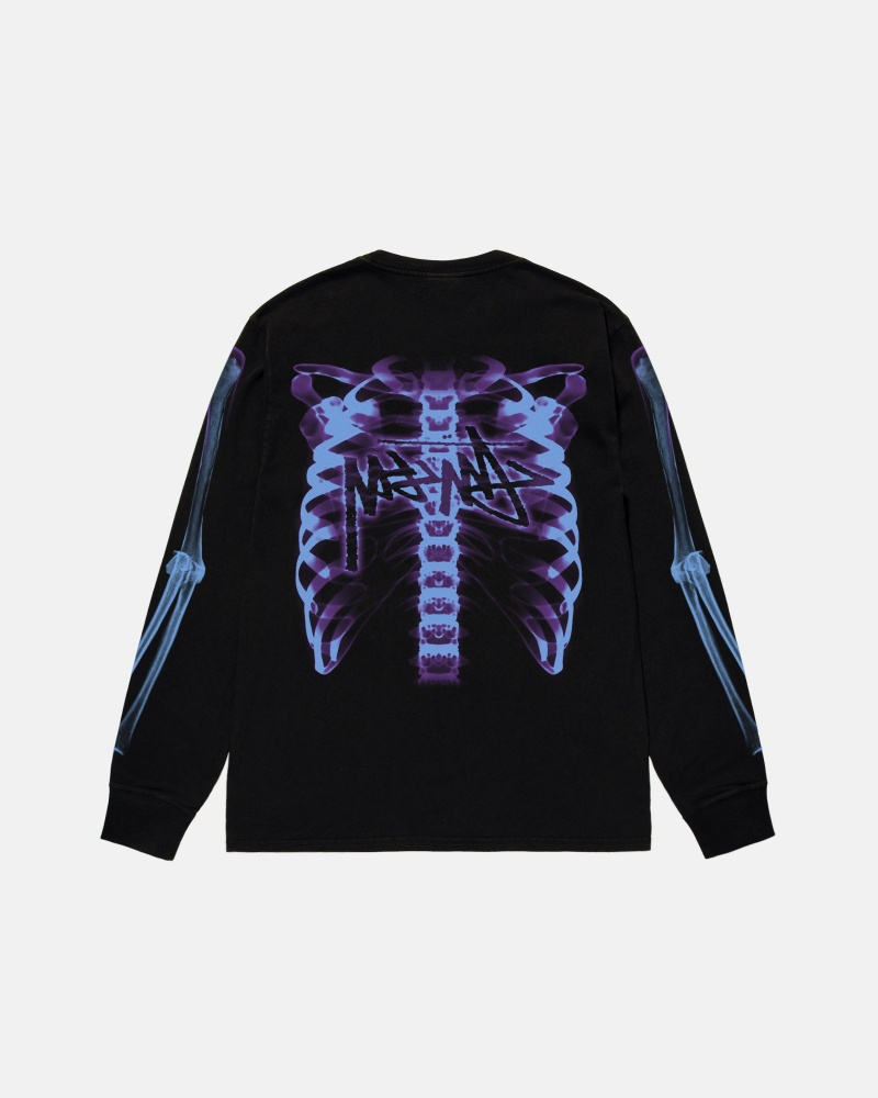 Long Sleeve T-Shirt Stüssy Rib Cage 3M Ls Tee Noir | AV51-M4-SC