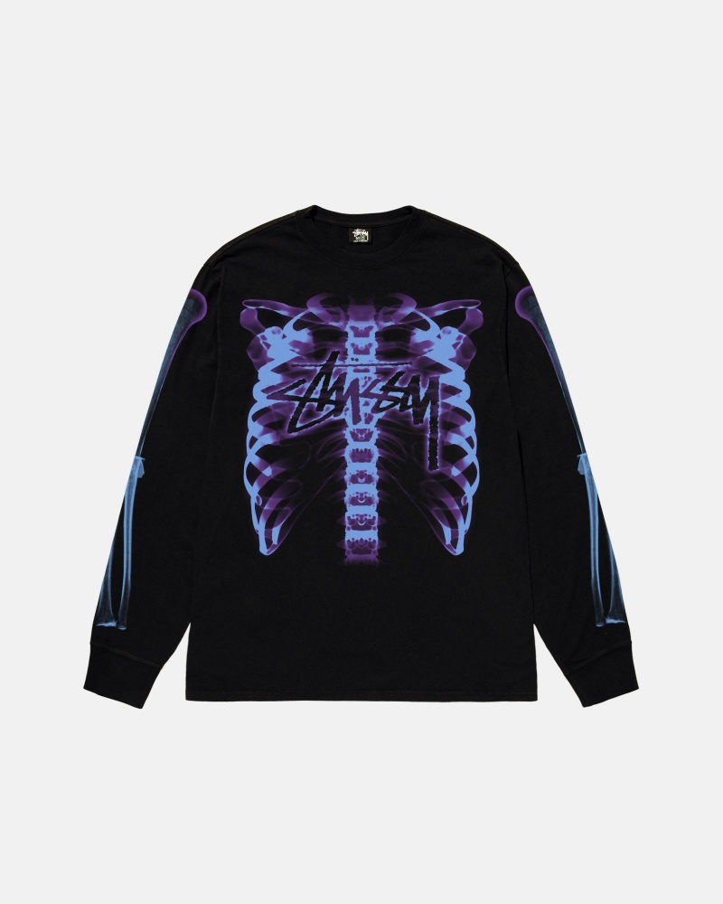 Long Sleeve T-Shirt Stüssy Rib Cage 3M Ls Tee Noir | AV51-M4-SC