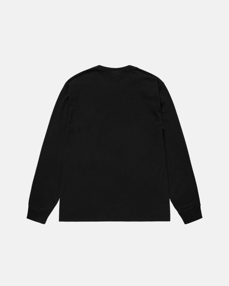 Long Sleeve T-Shirt Stüssy Small Stock LS Tee Pigment Dyed Noir | MK96-H5-TA