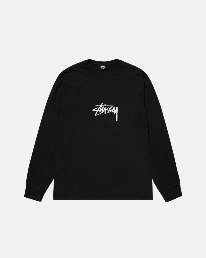 Long Sleeve T-Shirt Stüssy Small Stock LS Tee Pigment Dyed Noir | MK96-H5-TA