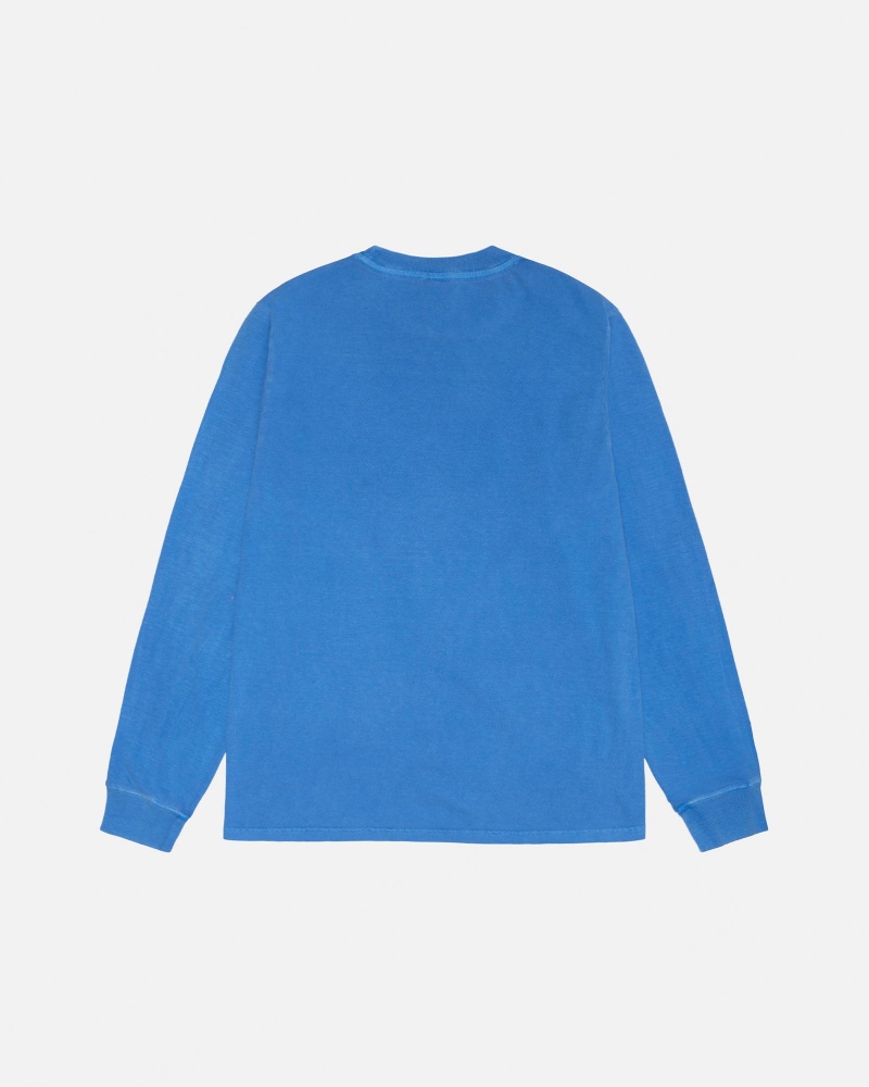 Long Sleeve T-Shirt Stüssy Small Stock LS Tee Pigment Dyed Bleu | IP32-H8-MP