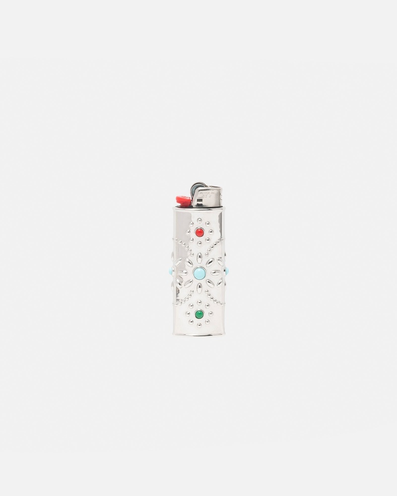 Novelty Home Stüssy Metal Bejeweled Lighter Case Argent | MR04-H7-NQ