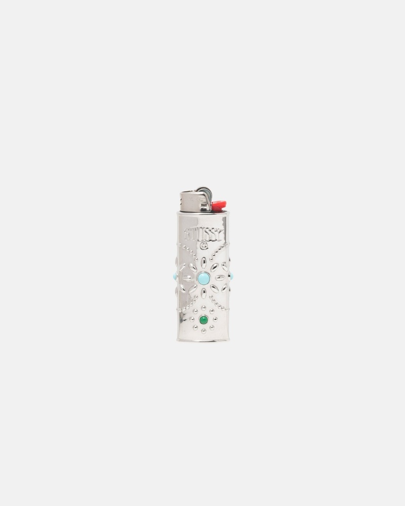 Novelty Home Stüssy Metal Bejeweled Lighter Case Argent | MR04-H7-NQ