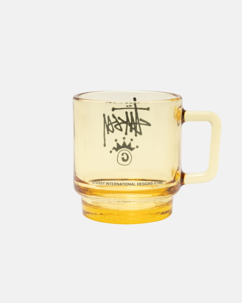 Novelty Home Stüssy Stock Crown Logo Glass Mug Amber | IW09-K1-LV