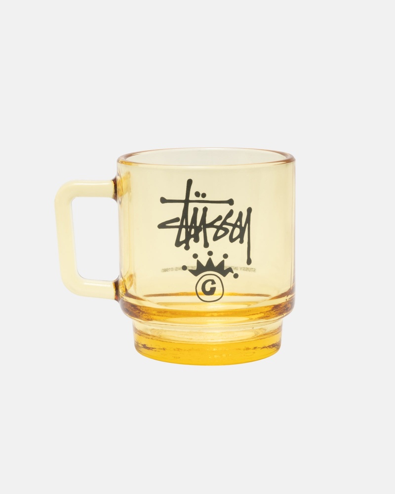 Novelty Home Stüssy Stock Crown Logo Glass Mug Amber | IW09-K1-LV