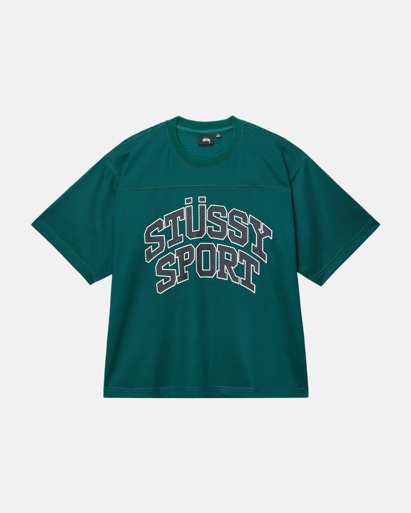 Short Sleeve Knit Stüssy Sport Mesh Football Jersey Vert | GD26-K5-ST